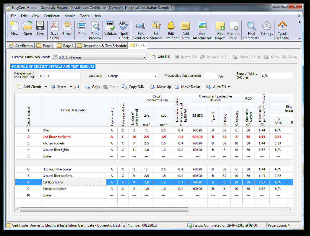 Easycert Electrical Software, Test & Inspection, Electrical With Electrical Installation Test Certificate Template