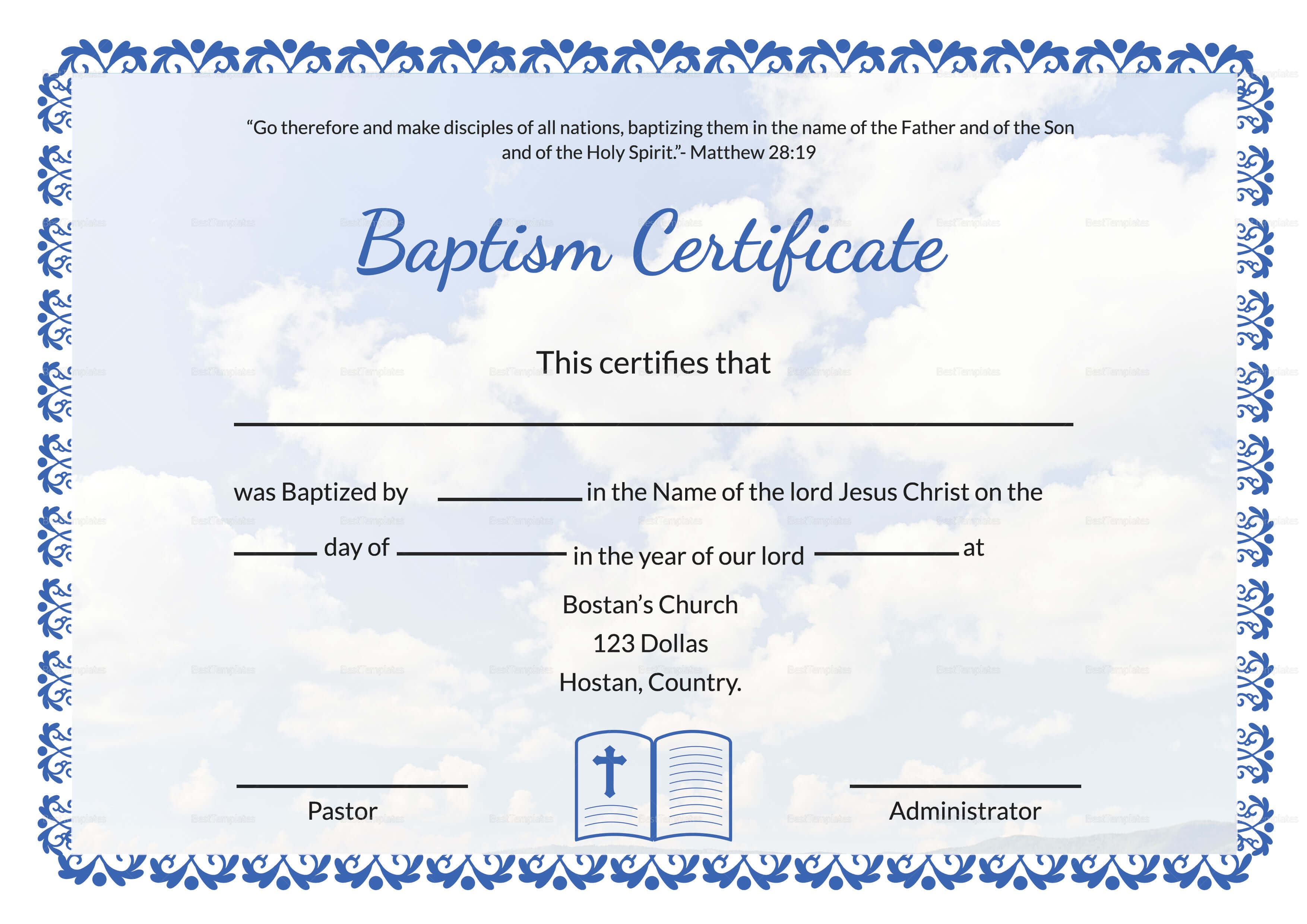Editable Baptism Certificate Template Regarding Baptism Certificate Template Word