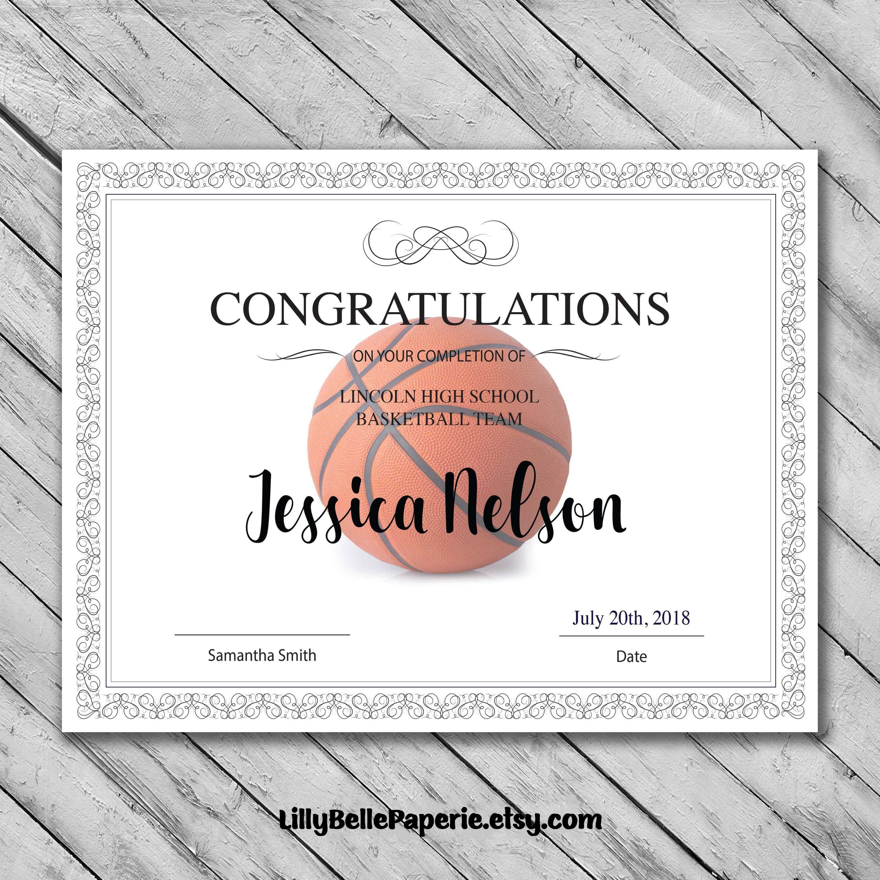 Editable Basketball Certificate Template – Printable Regarding Basketball Certificate Template