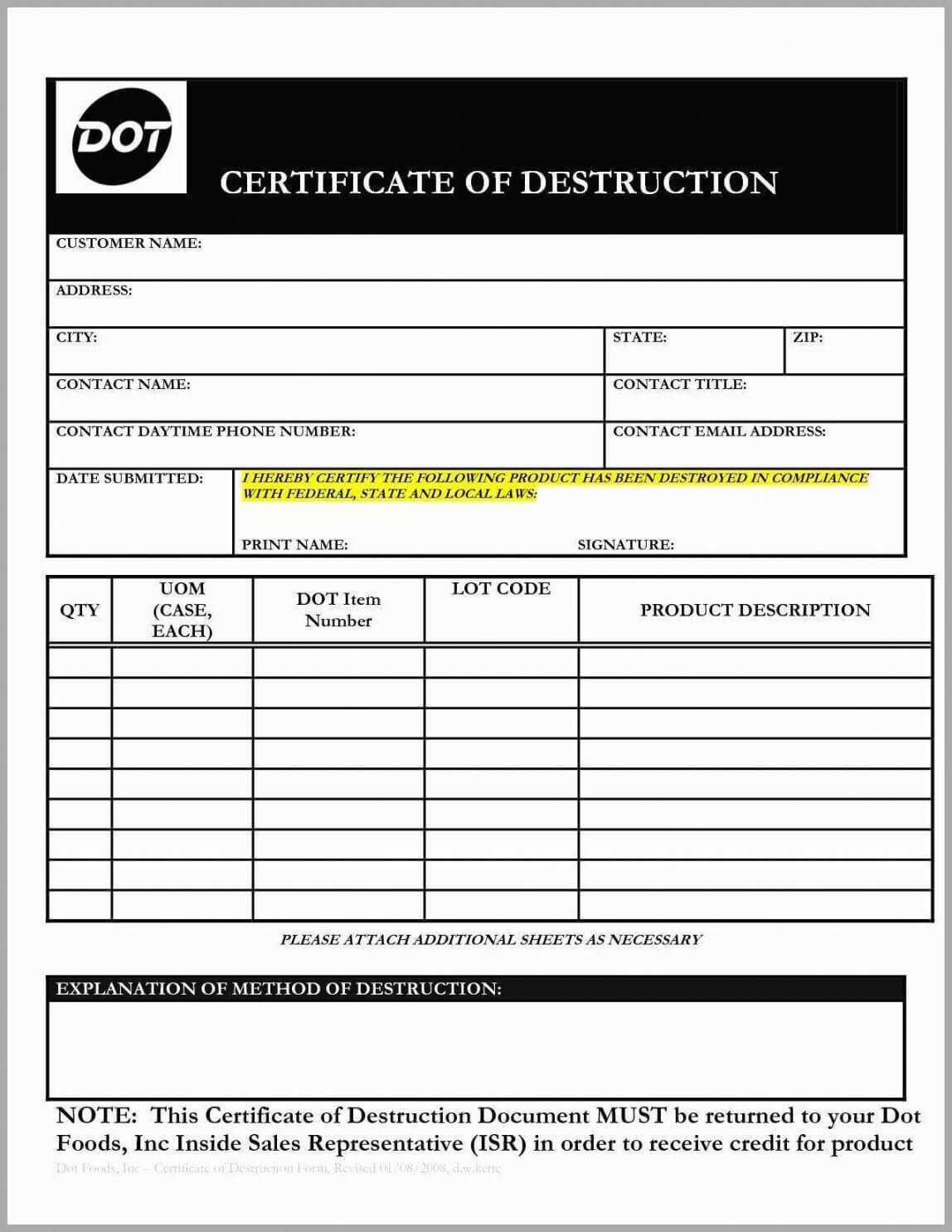 Editable Certificate Of Destruction Tubidportal Hard Drive Intended For Hard Drive Destruction Certificate Template