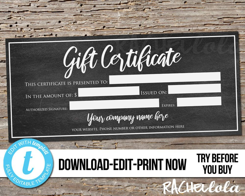 Editable Custom Chalkboard Printable Gift Certificate Regarding Small Certificate Template