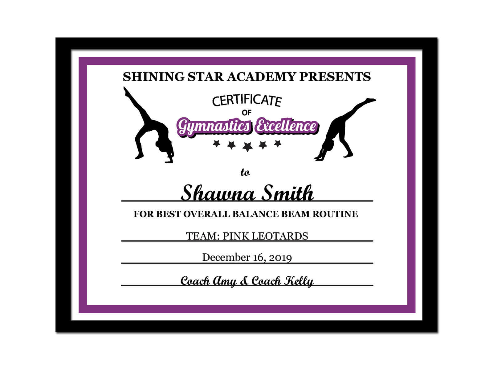 Editable Pdf Sports Team Gymnastics Certificate Award Template In 10 Colors  Letter Size Instant Download Pdf & Blank Jpg Sc 002 Gymnastics With Regard To Gymnastics Certificate Template