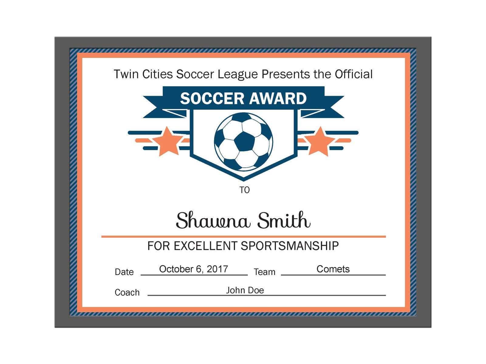 Editable Pdf Sports Team Soccer Certificate Award Template Intended For Soccer Award Certificate Template