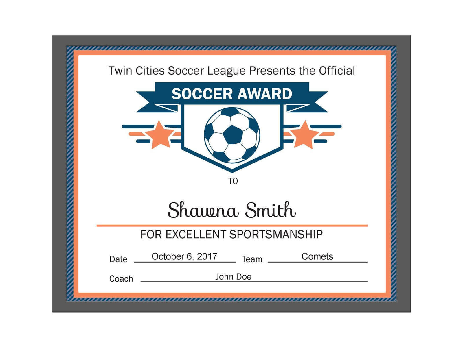Editable Pdf Sports Team Soccer Certificate Award Template With Soccer Certificate Template