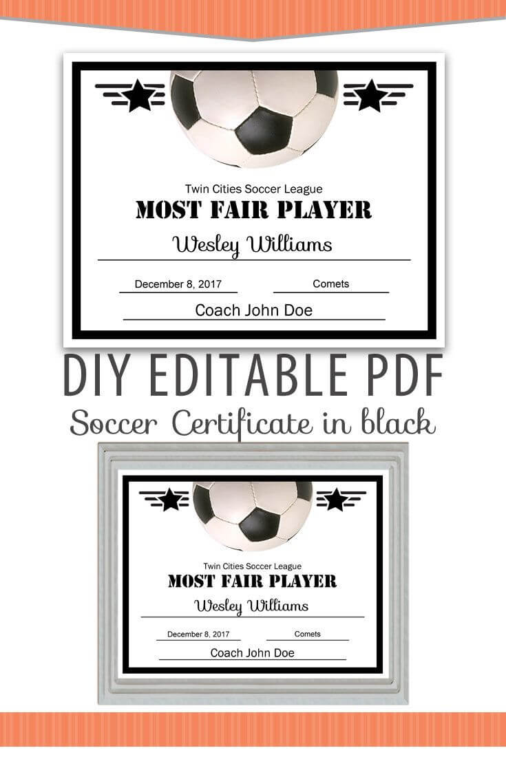 Editable Pdf Sports Team Soccer Certificate Diy Award Inside Soccer Award Certificate Template