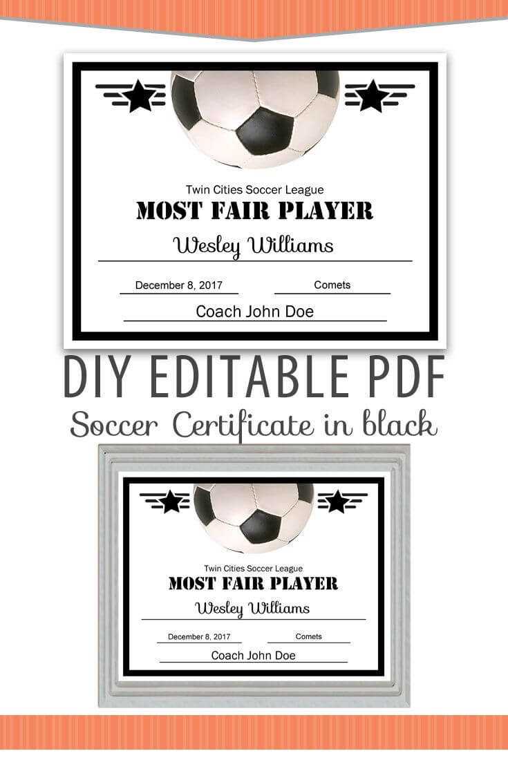 Editable Pdf Sports Team Soccer Certificate Diy Award Intended For Soccer Certificate Template Free