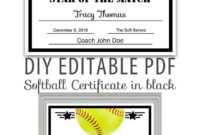 Editable Pdf Sports Team Softball Certificate Diy Award regarding Softball Certificate Templates
