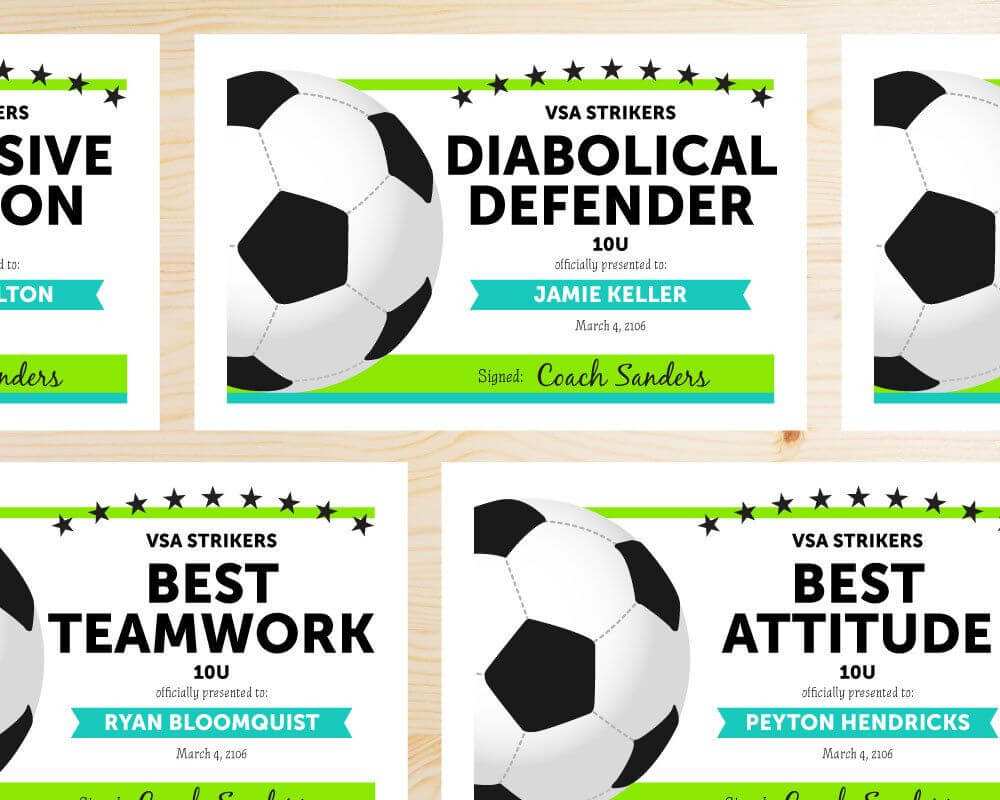 Editable Soccer Award Certificates – Instant Download In Soccer Award Certificate Template