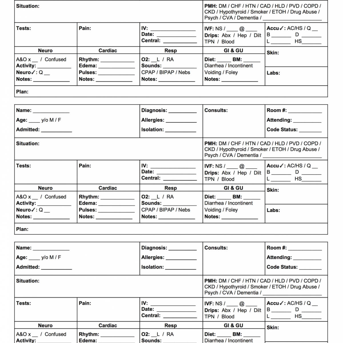 Editable This Free Mini Sbar Nursing Report Sheet Is A Pertaining To Med Surg Report Sheet Templates