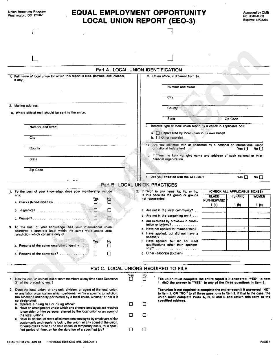 Eeoc Form Equal Employment Opportunity Local Union Report Within Eeo 1 Report Template