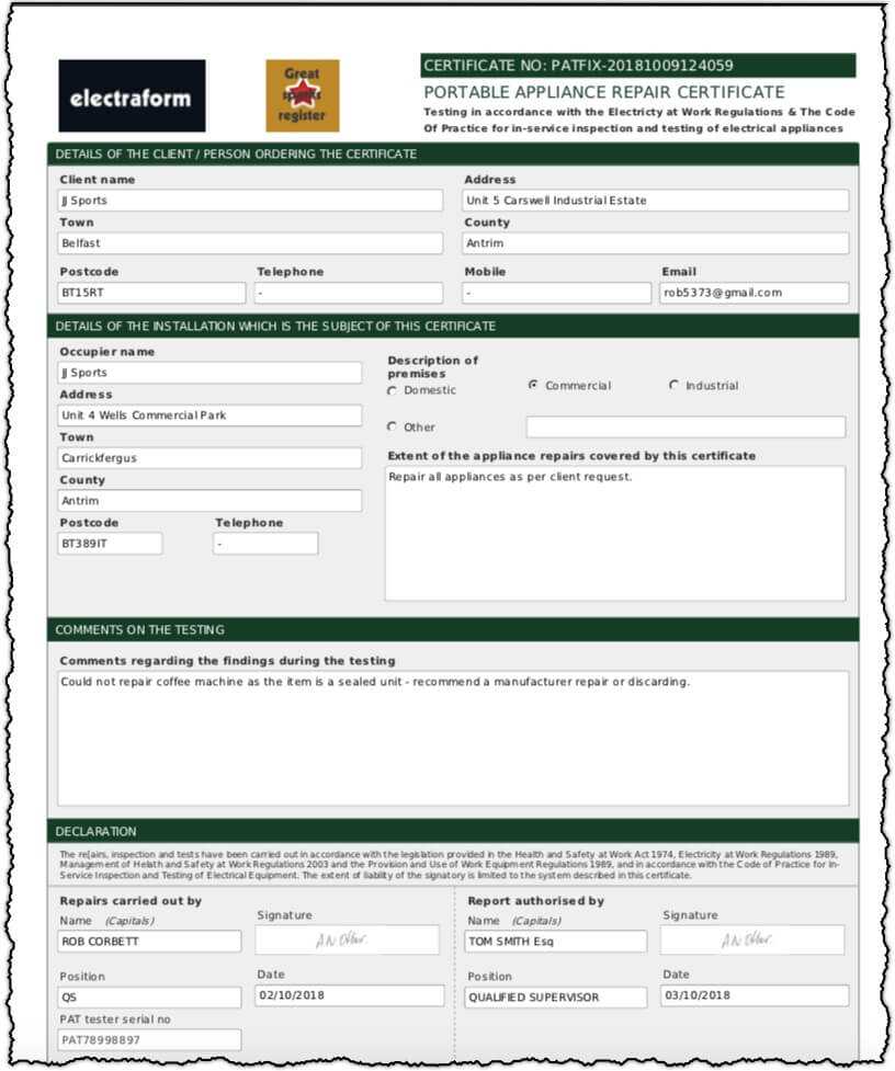 Electraform | Certificates Inside Electrical Isolation Certificate Template