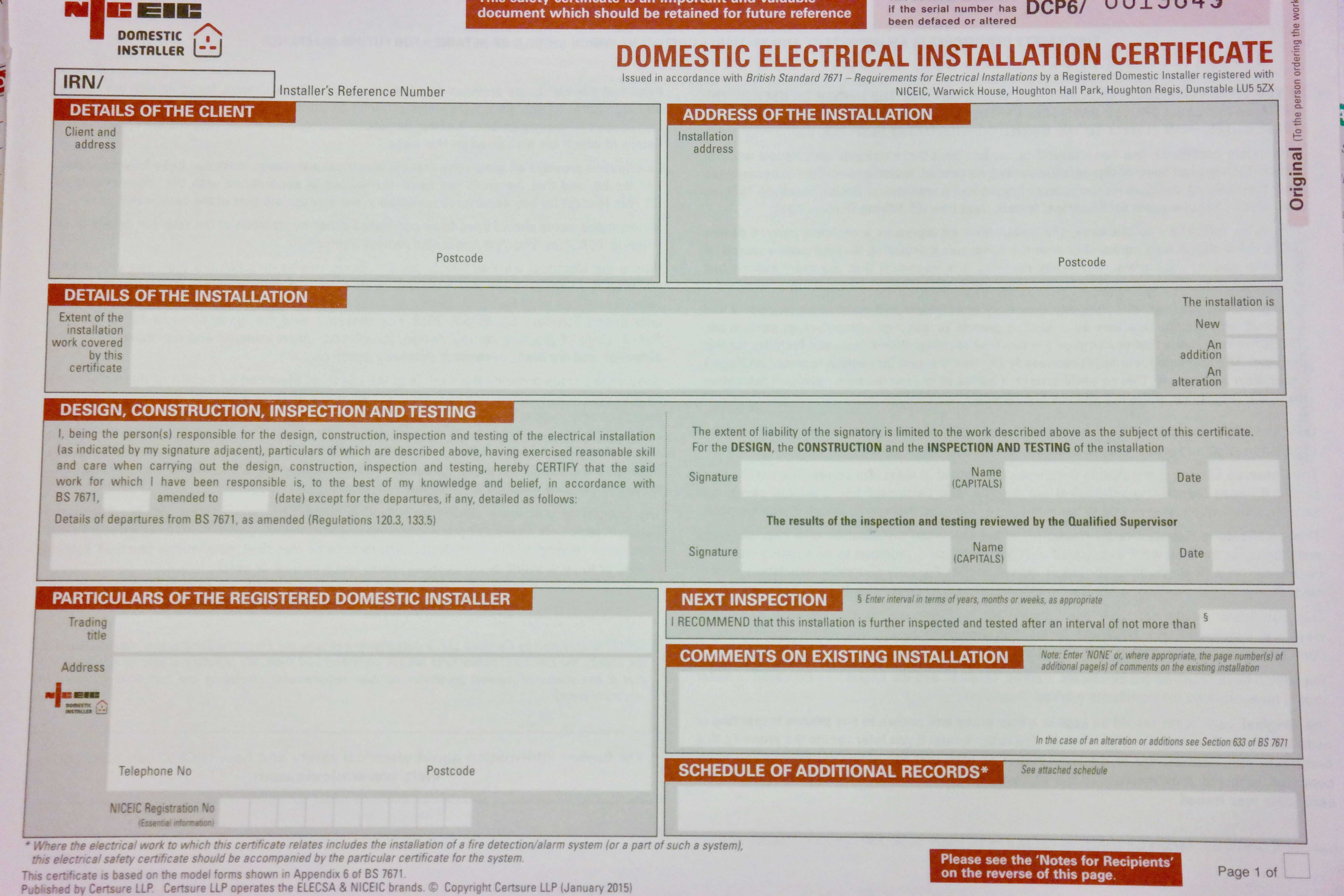 Electrical Installation Test Certificate Template With Regard To Electrical Installation Test Certificate Template