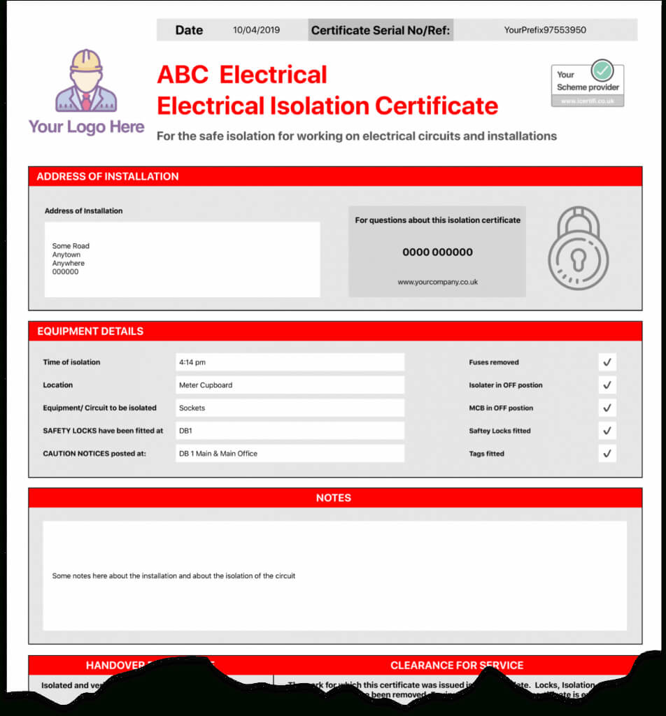 Electrical Isolation Certificate | Send Unlimited With Electrical Installation Test Certificate Template