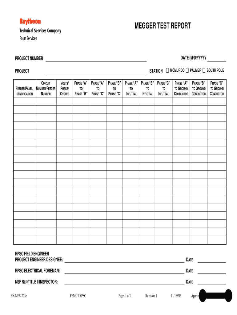 Electrical Megger Test Form – Fill Online, Printable With Ir Report Template
