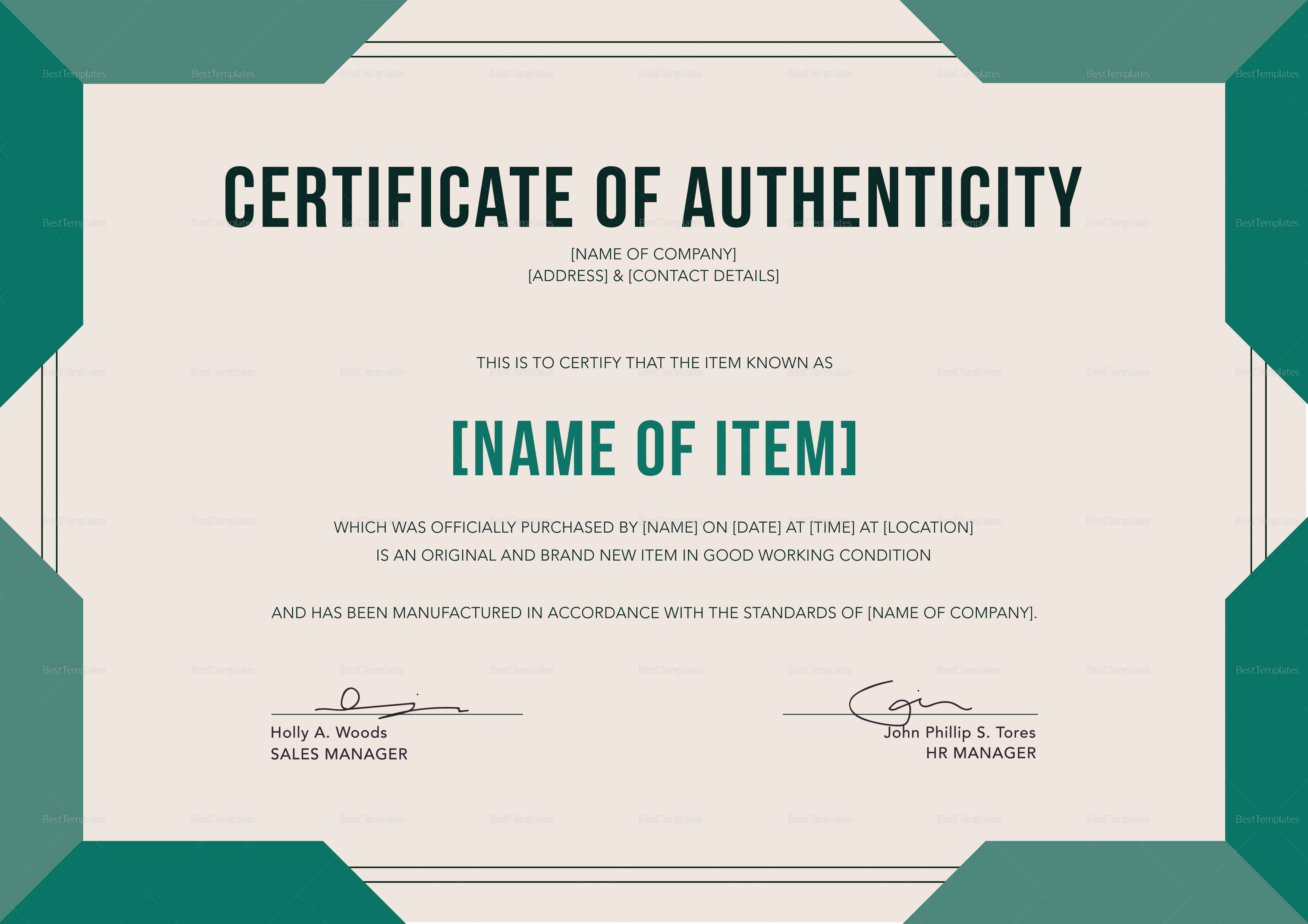 Elegant Certificate Of Authenticity Template Within Certificate Of Authenticity Template