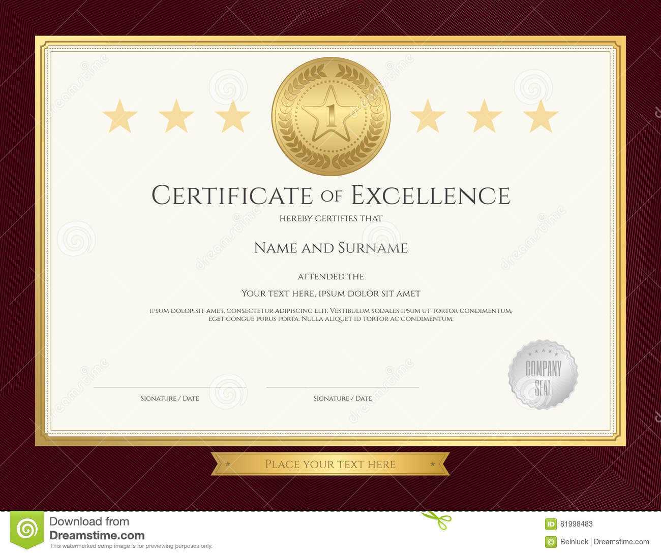 Elegant Certificate Template For Excellence, Achievement With Award Of Excellence Certificate Template