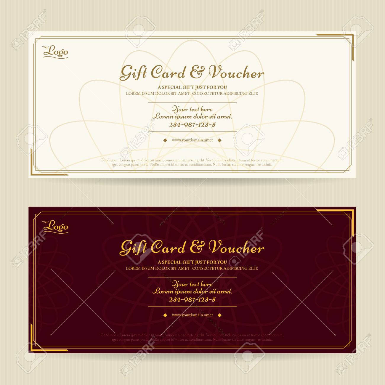 Elegant Gift Voucher Or Gift Card Template With Gold Border With Elegant Gift Certificate Template