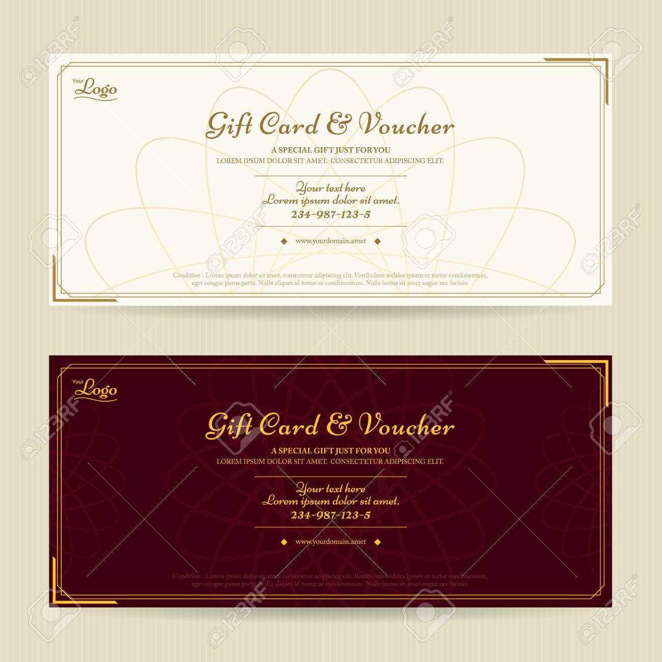 Elegant Gift Voucher Or Gift Card Template With Gold Border With Elegant Gift Certificate Template