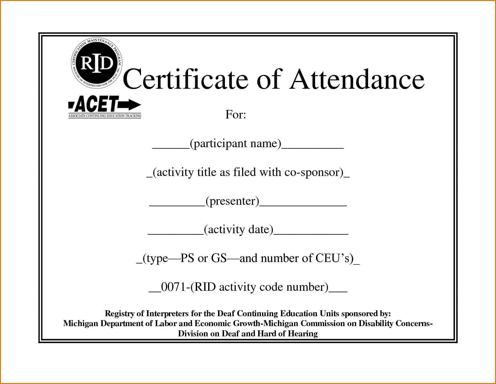 Elementary Perfect Attendance Certificate Template Free With Regard To Attendance Certificate Template Word