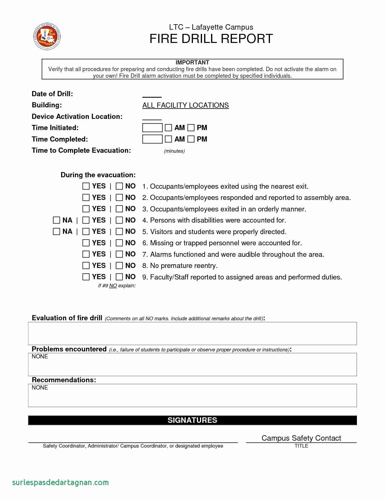 Emergency Drill Report Template Intended For Fire Evacuation Drill Report Template