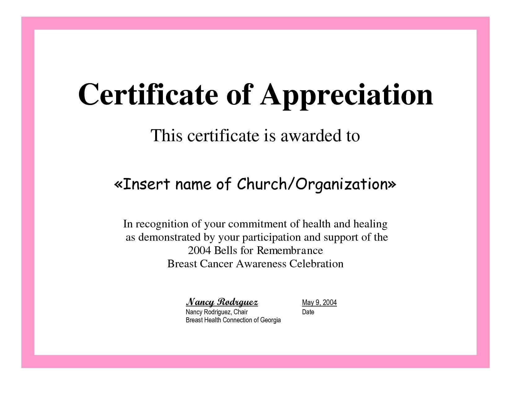 Employee Appreciation Certificate Template Free Recognition In Recognition Of Service Certificate Template