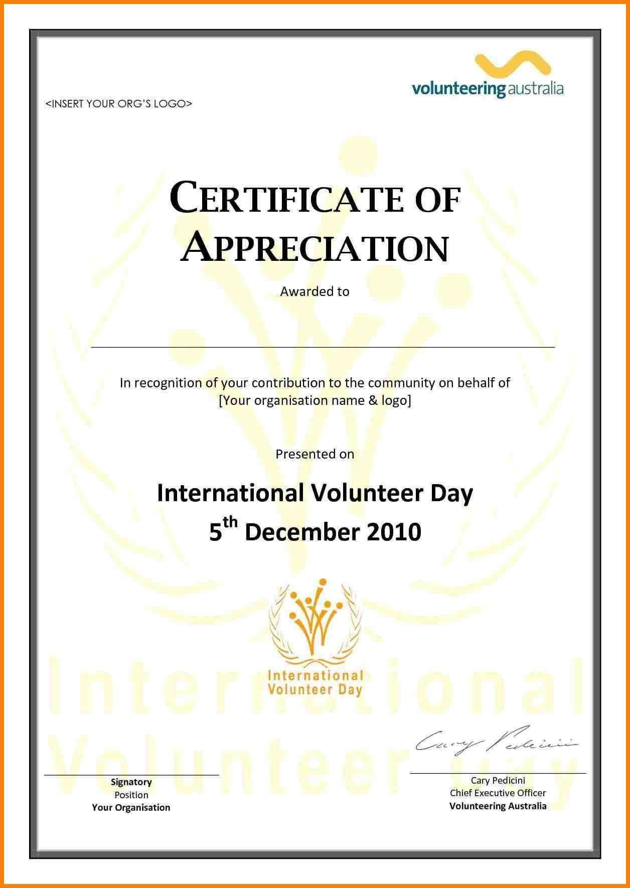 Employee Appreciation Certificate Template Free Resume In Volunteer Certificate Template