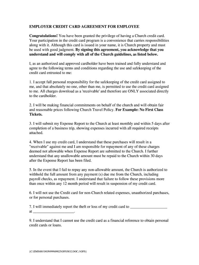Employee Credit Card Agreement – Fill Online, Printable With Regard To Corporate Credit Card Agreement Template