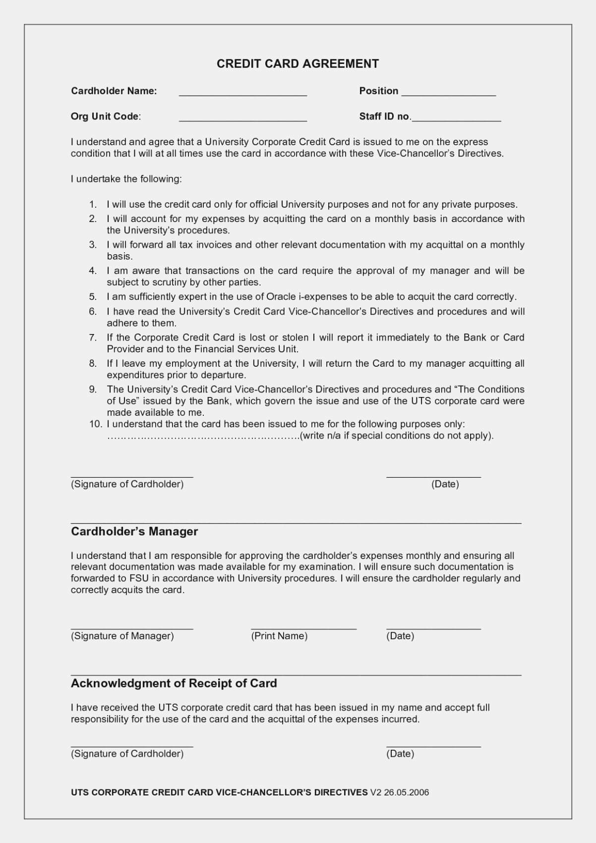 Employee Credit Card Agreement Template Uk Word 11 Good X11 Inside Corporate Credit Card Agreement Template