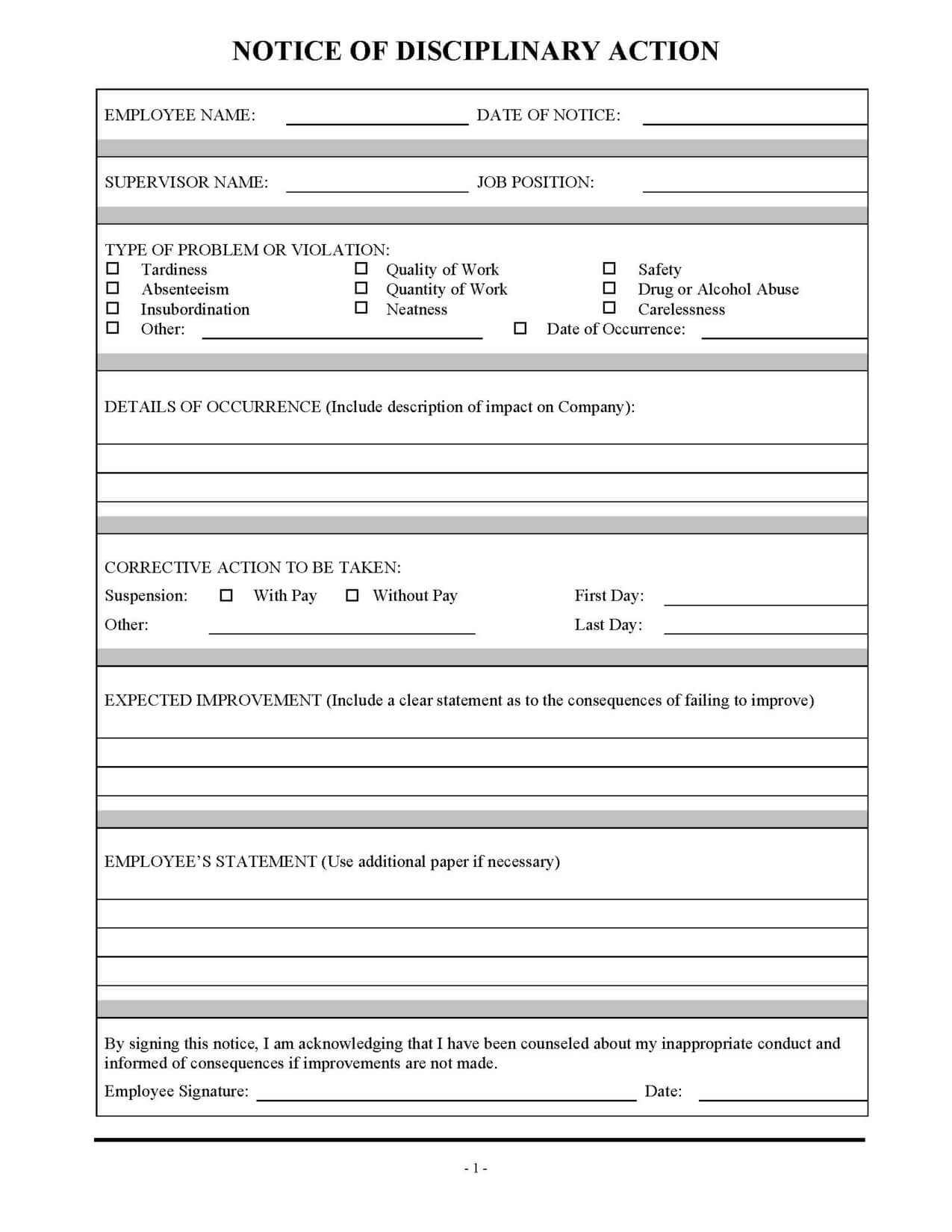 Employee Discipline Form Template | Employee Evaluation Form With Regard To Blank Evaluation Form Template