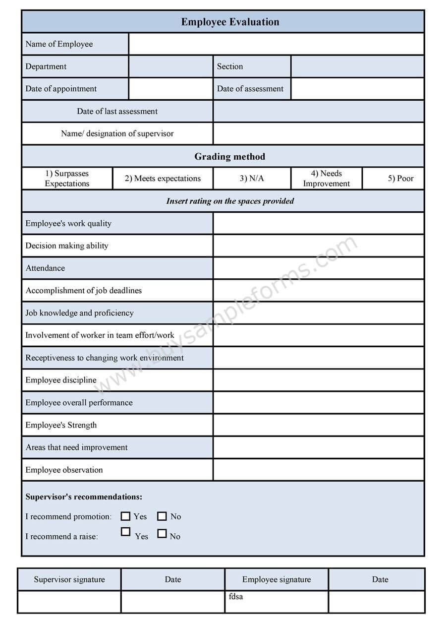 Employee Evaluation Template | Projects To Try | Evaluation Intended For Blank Evaluation Form Template