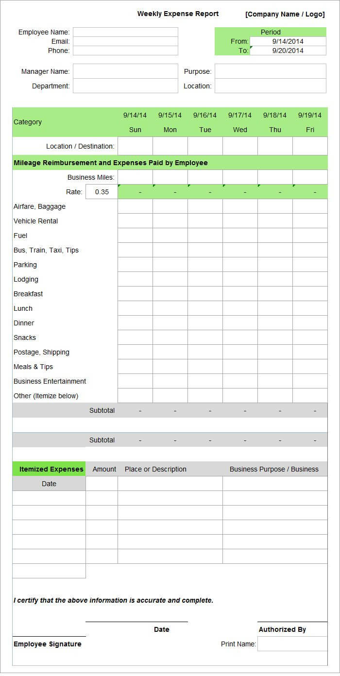 Employee Expense Report Template | 11+ Free Docs, Xlsx & Pdf With Monthly Expense Report Template Excel