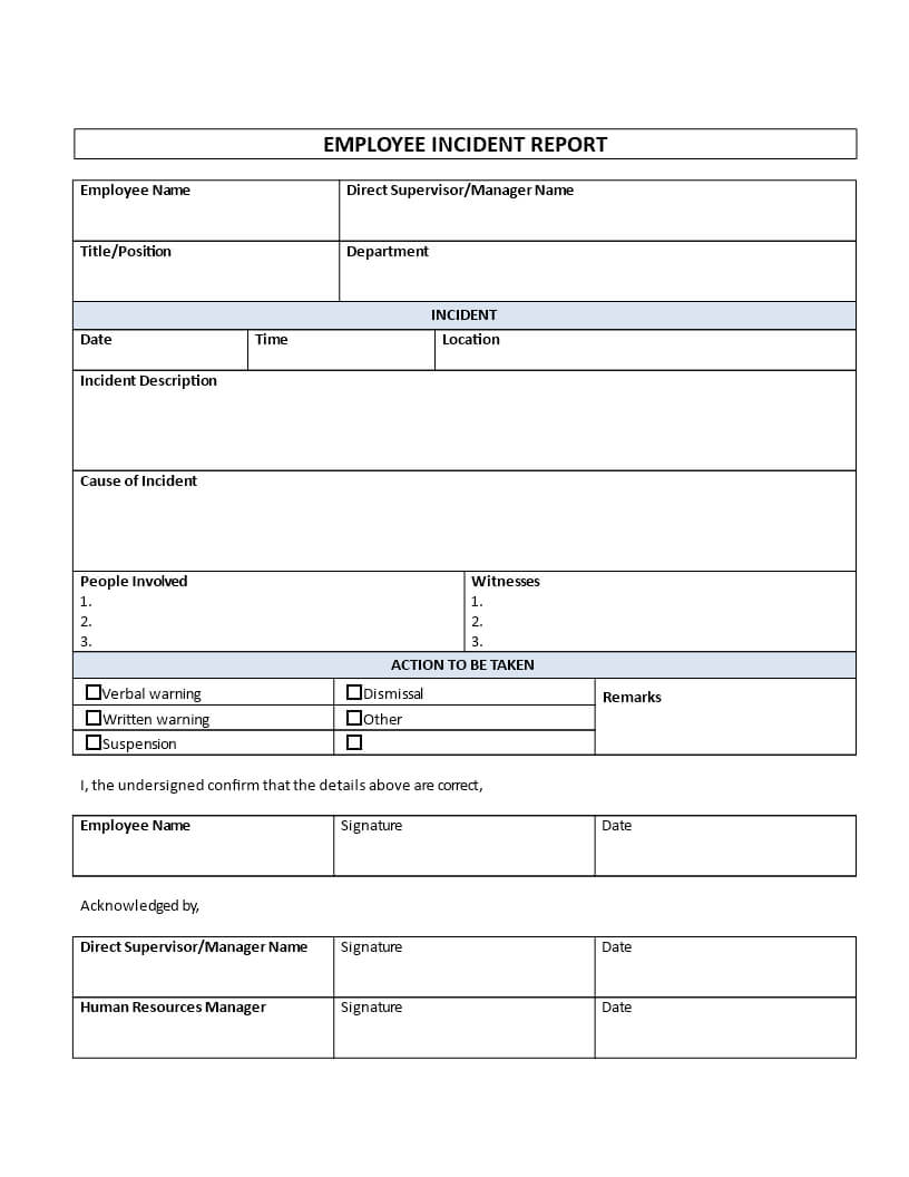 Employee Incident Report – Is Your Company In Need For An In Employee Incident Report Templates