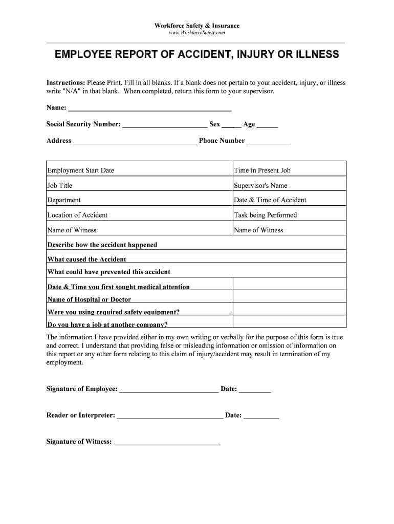 Employee Incident Report Template – Fill Online, Printable Throughout Injury Report Form Template