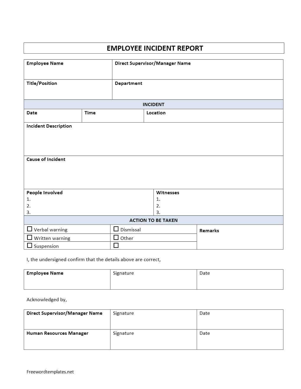 Employee Incident Report With Regard To Incident Report Regarding Incident Report Template Microsoft