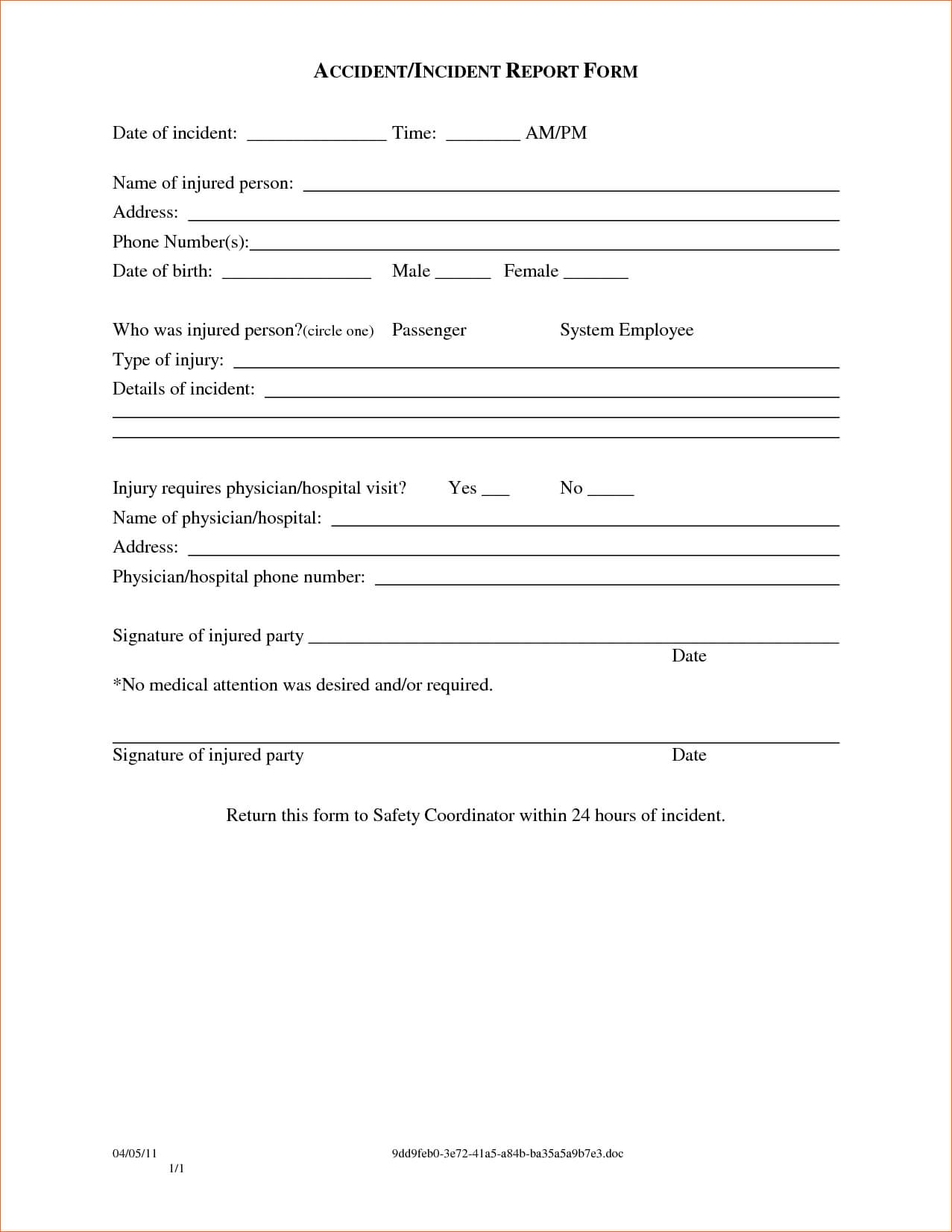 Employee Injury Report Form Template – Teplates For Every Day Intended For Ohs Incident Report Template Free