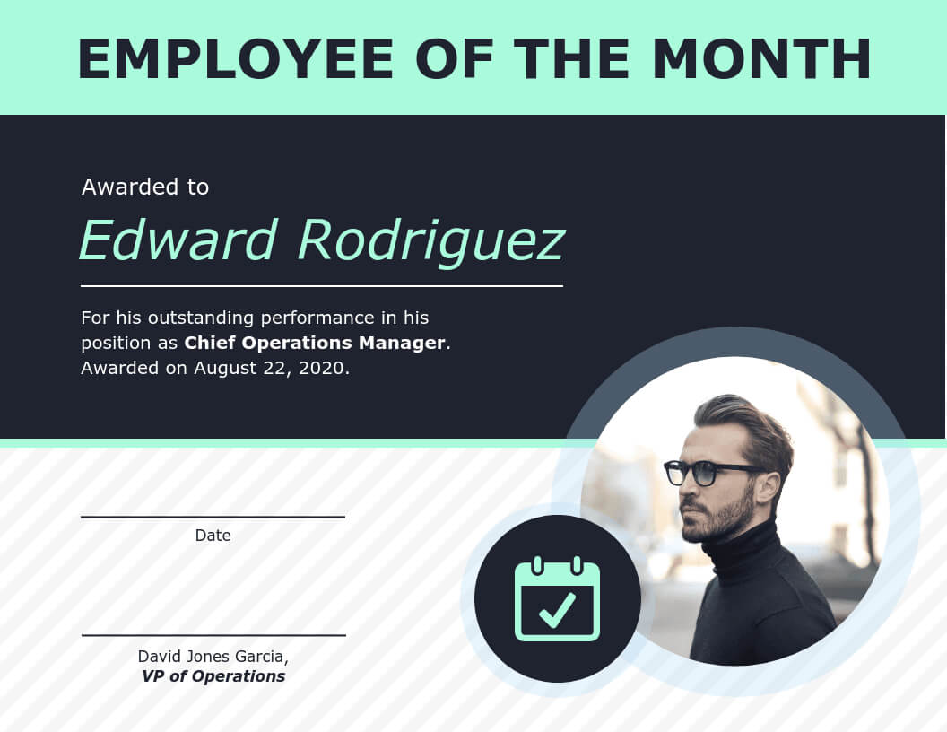 Employee Of The Month Certificate Of Recognition Template Pertaining To Employee Of The Month Certificate Template With Picture