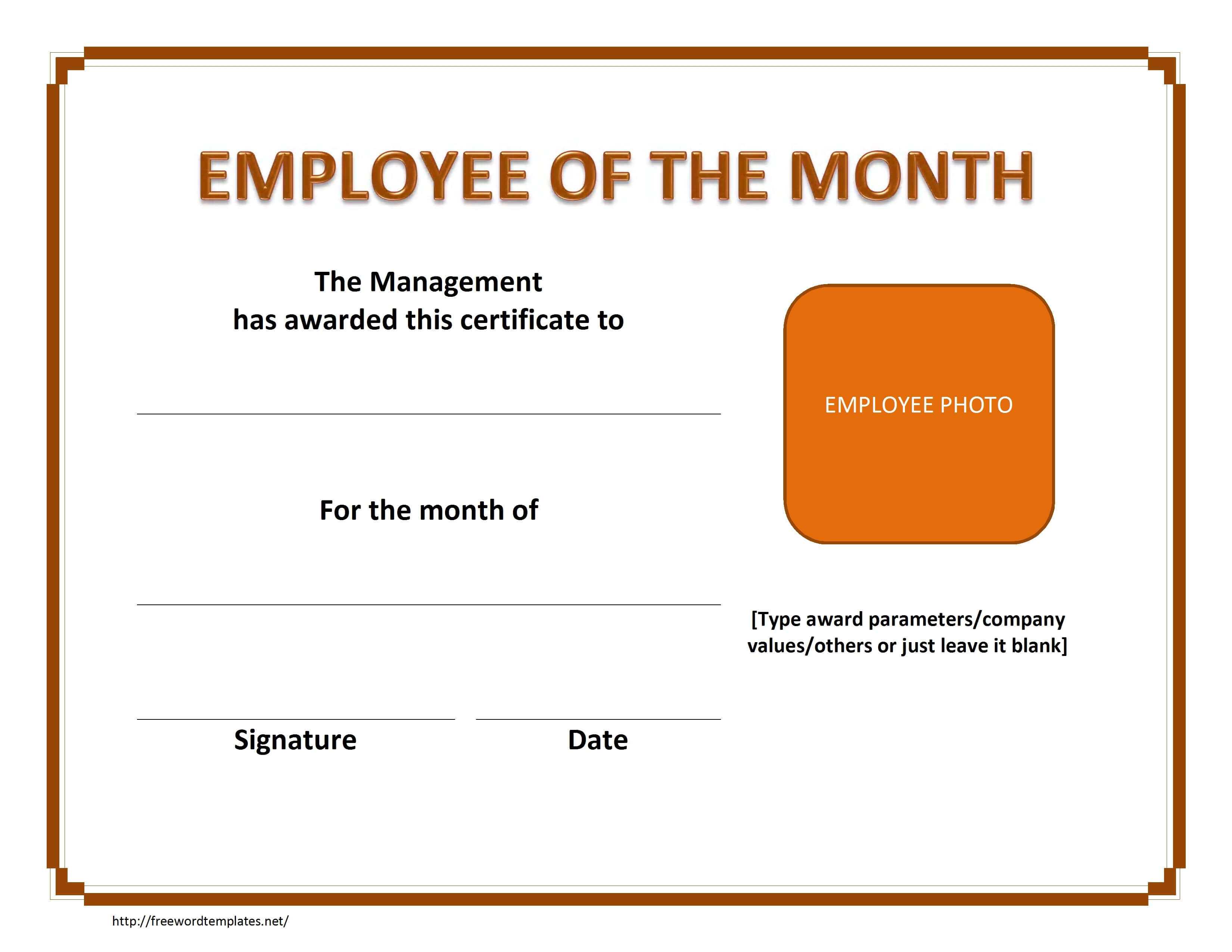 Employee The Month Certificate Template Free Microsoft Word Within Employee Of The Month Certificate Template With Picture