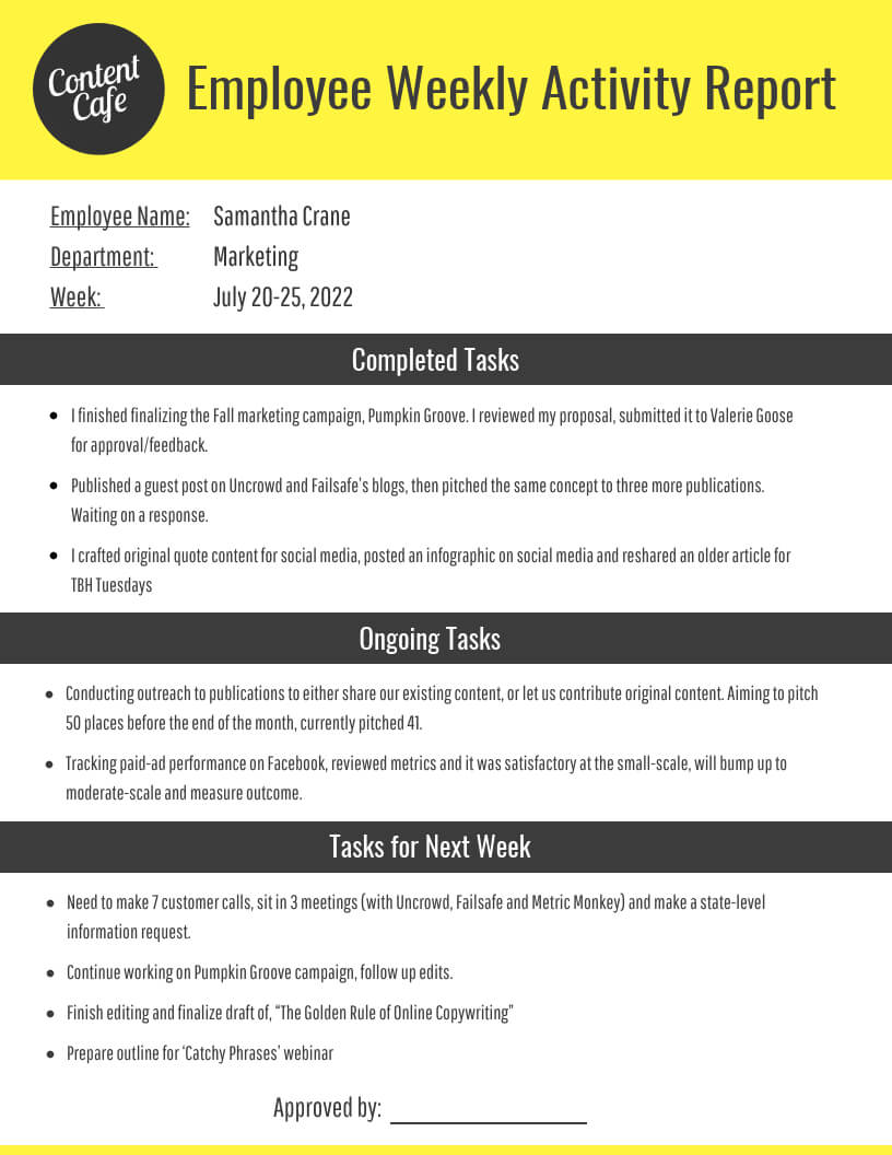 Employee Weekly Report Template – Venngage With Weekly Activity Report Template
