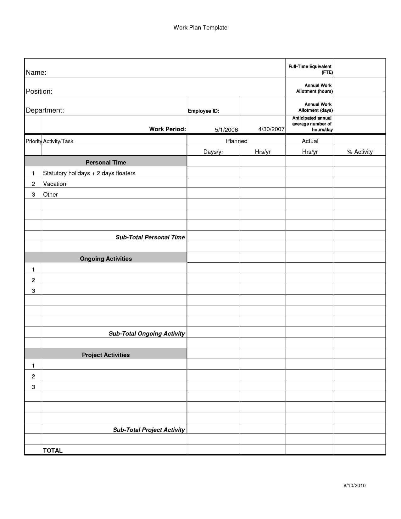 Employee Work Plan Template Word | Word Work, How To Plan For Work Plan Template Word