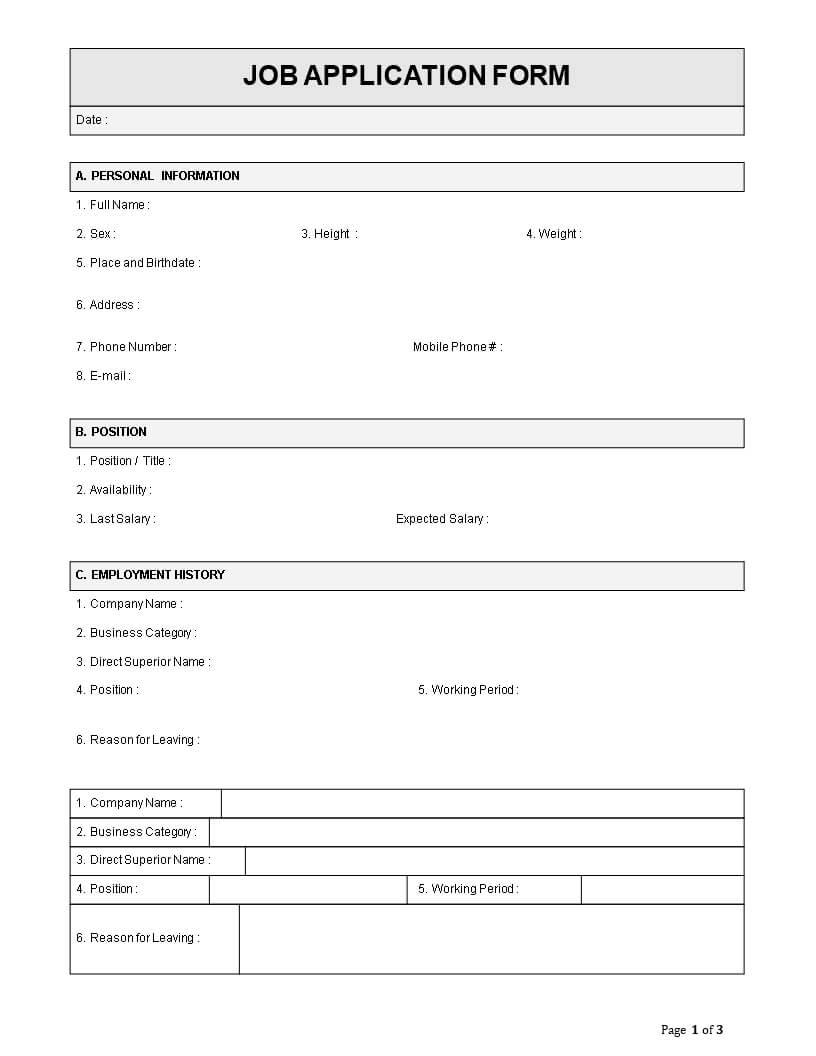Employment Application Form Free Templates Employeeplication Regarding Job Application Template Word