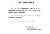 Employment Certificate Sample Best Templates Pinterest intended for Employee Certificate Of Service Template