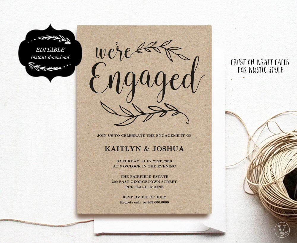 Engagement Invitation Template, Printable Engagement Party Inside Engagement Invitation Card Template