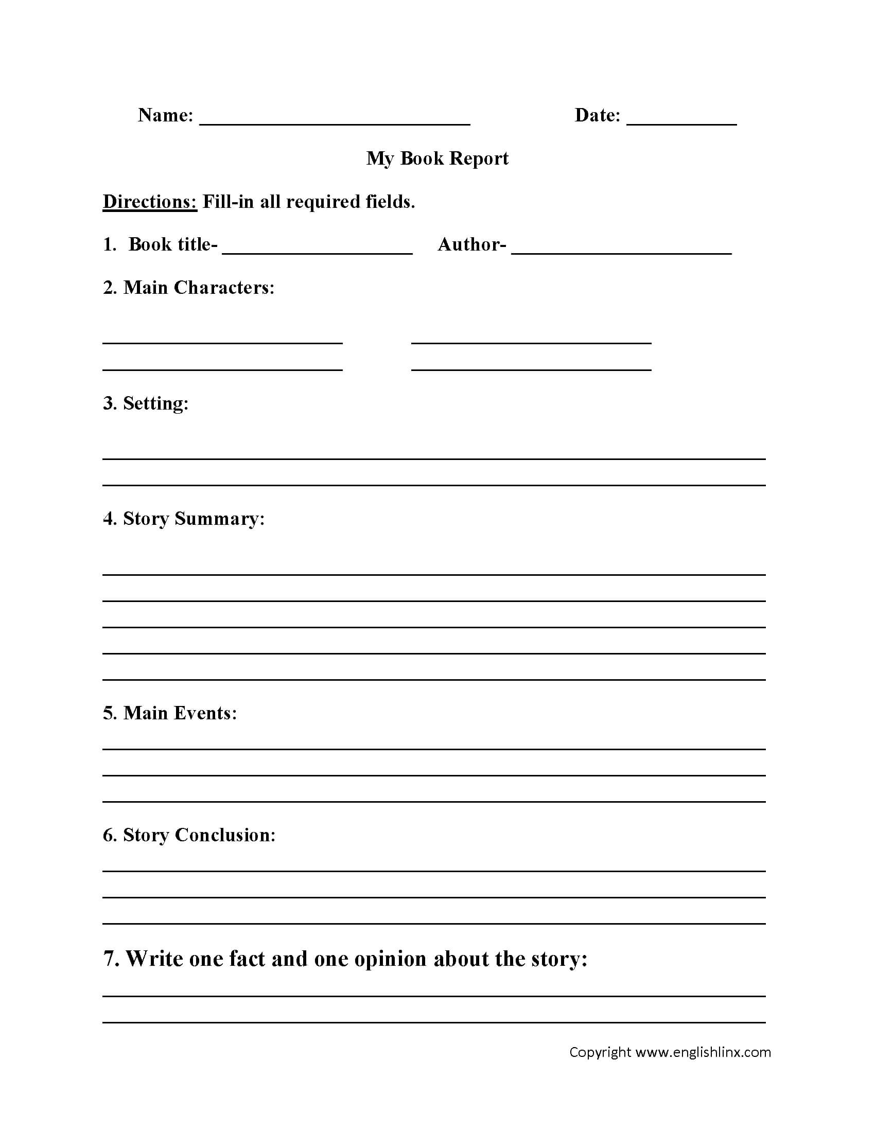 Englishlinx | Book Report Worksheets In 6Th Grade Book Report Template