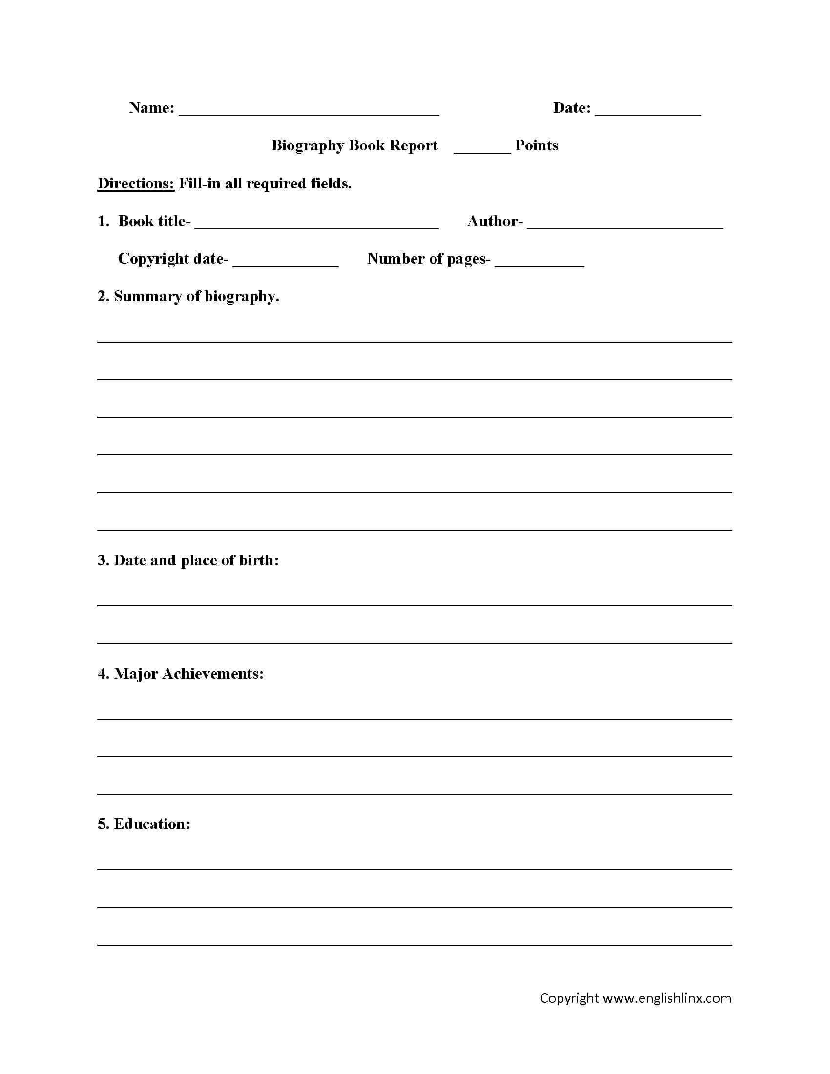 Englishlinx | Book Report Worksheets Inside Biography Book Report Template