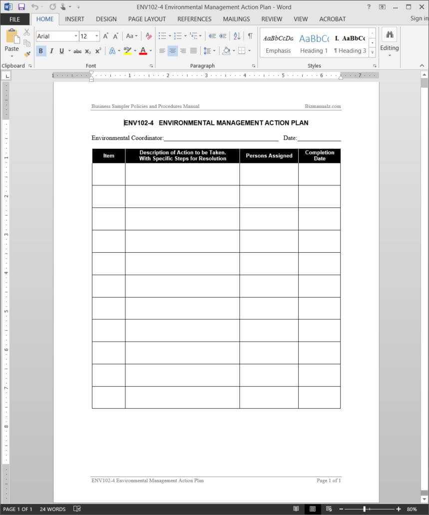 Environmental Management Action Plan Template | Env102 4 Regarding Waste Management Report Template
