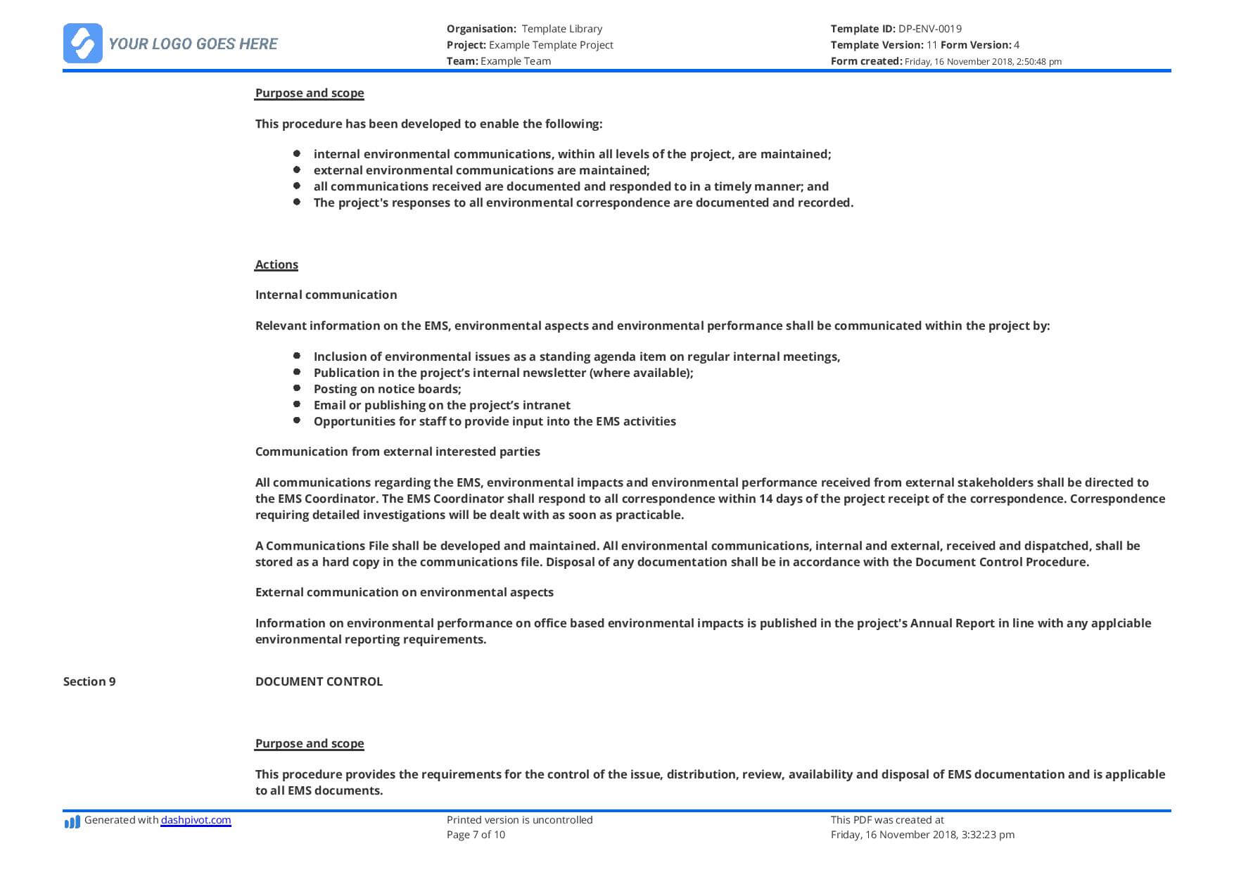 Environmental Management System Template [Free To Use And Intended For Environmental Impact Report Template