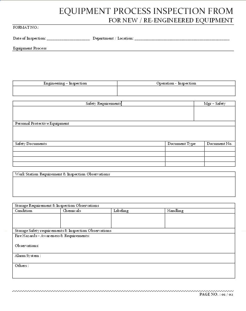Equipment Process Inspection Form – With Regard To Engineering Inspection Report Template