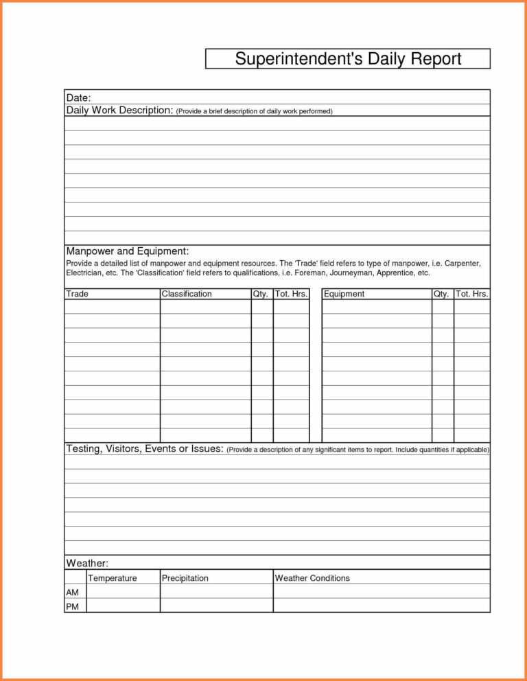 Superintendent Daily Report Template