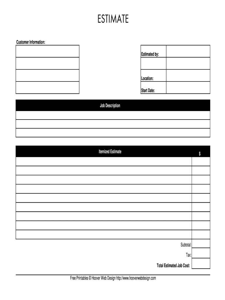 Estimate Template – Fill Online, Printable, Fillable, Blank With Regard To Blank Estimate Form Template