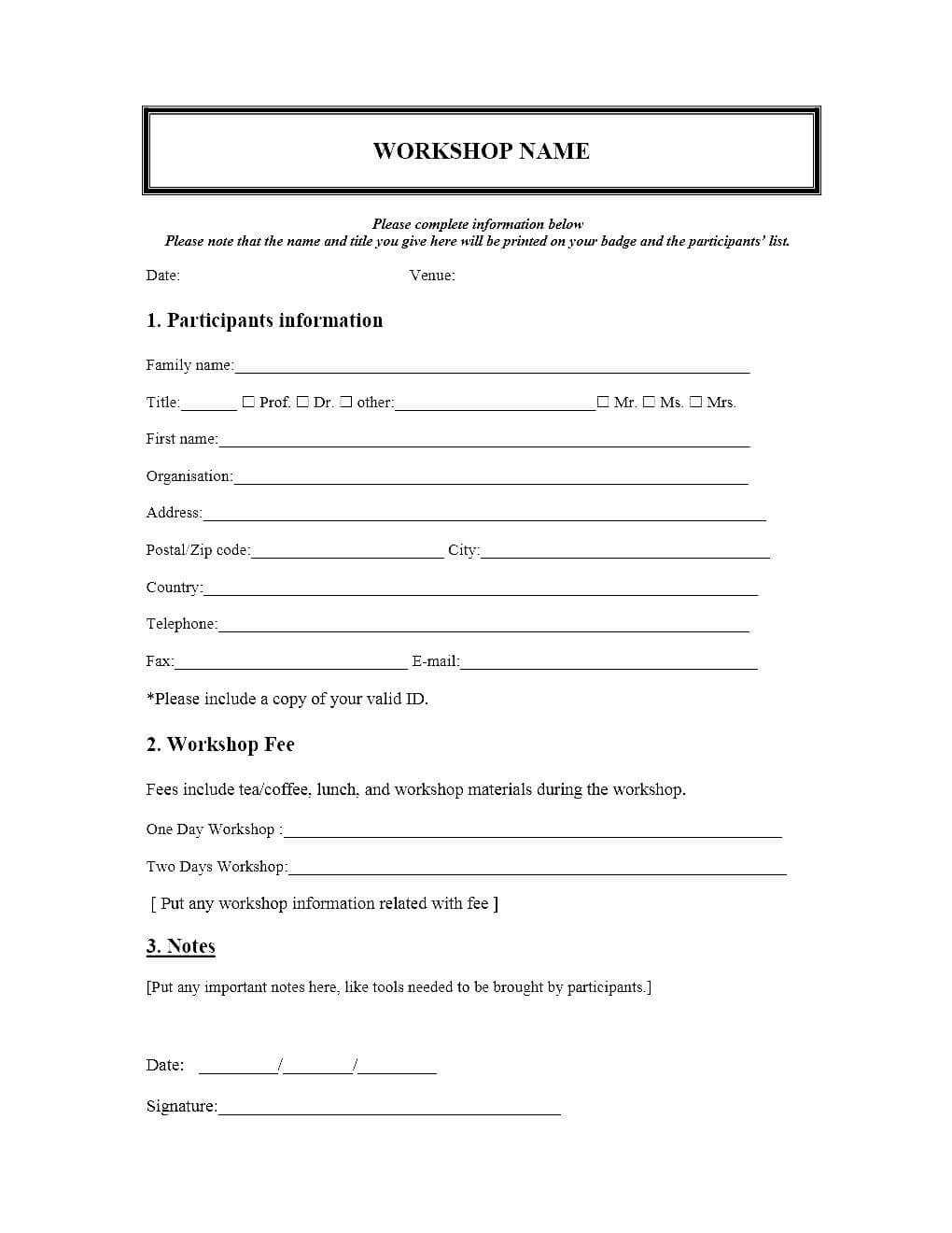 Event Registration Form Template Microsoft Word In Seminar Registration Form Template Word